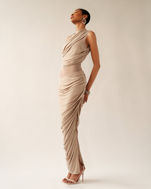 OIYL DRAPE DRESS IN SAND